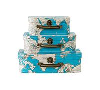 Cajas de cartón para maletas con asa, juego de 3, decoración vintage de avión y maleta, mapa del mundo azul y cajas temáticas de viaje para decoraciones de fiestas, accesorios de equipaje de cartón,