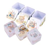 Cajas de dulces de hojalata - 6 piezas latas con tapa patrón de conejos - Latas de galletas de Pascua de metal - adecuadas para alimentos, aperitivos, primavera, vacaciones, bodas, cumpleaños y