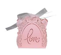 Cajas De Dulces Para Bodas Caja de 50 caramelos chocolate con forma rosa hueca, bonita y romántica caja regalo for boda cinta for fiesta cumpleaños(Pink)