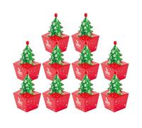Cajas de galletas de Navidad, cesta de regalo de 9 pulgadas, de papel para golosinas, 10 recipientes reutilizables para aperitivos y dulces, cajas decorativas rojas y verdes para