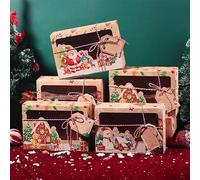 Cajas de Galletas de Navidad con Ventana, 12 Piezas Latas Navideñas para Galletas Kraft, Cajas de Regalo Navidad Carton, Caja de Dulces Navideños, Choques de Biscuits para Macarons Chocolate Dulces