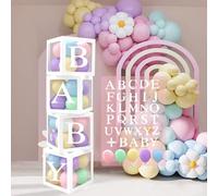 Cajas de globos para decoración baby shower, 4 cajas de globos con 30 letras decoración baby shower niñas, decoración baby shower, fiesta de revelación de género