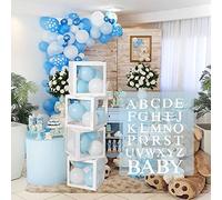 Cajas de globos para decoración de baby shower - 4 piezas de cajas transparentes blancas para bricolaje con 30 letras BABY + A-Z para niños, niñas, baby shower, fiesta de cumpleaños