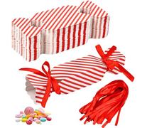 Cajas de golosinas navideñas, 50 piezas de cajas de dulces de Navidad de rayas blancas rojas vacías con cinta, cajas de regalo decorativas de Navidad para dulces, chocolate, galletas, Navidad, b