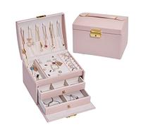 Cajas de joyería for mujer Caja de almacenamiento de joyería de 3 capas de cuero de PU, exquisito soporte de exhibición de regalo for damas y niñas, aretes, anillos, collares Caja de almacenamiento Ca