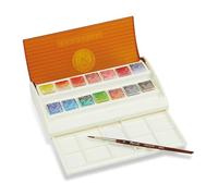 Sennelier Caja de madera para acuarelas de viaje, set de 14 medias pastillas