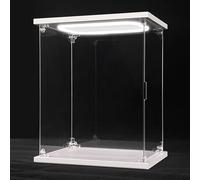 Cajas de Metacrilato Vitrina Apilable de Acrílico con Luz LED Fría, Expositor Transparente para Objetos Colección, Vitrinas para Figuras Diseño Puerta Frontal(White Base,35x35x50cm)