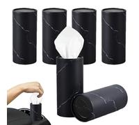 Cajas de pañuelos redondas para coche, 6 botes/300 pañuelos de 14,5 x 6,8 cm, elegante diseño de aspecto de mármol negro, soporte para pañuelos de coche para almacenamiento de portavasos de vehículo y