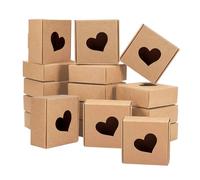 Cajas de Papel Kraft con Ventana de Corazón 50pcs, Cajas de Regalo Pequeñas para Postres Galletas Candy Chocolates, Cajas Plegables Manualidades para Pastel Jabón Artesanal Marrón 65x65x30 mm