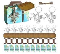 Cajas de recuerdos con temática de viaje, cajas decorativas de maleta, juego de 10 cajas de dulces con llaveros de avión de tierra, boleto de viaje, decoración de viaje vintage para boda, despedida de