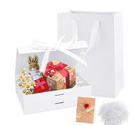 Cajas de Regalo, 23x17x7 cm Cajas de Regalo Rectangulares con Lazo, Juego de Caja de Regalos Magnético con Tapa, con Bolsa Incluida, Tarjeta, Papel Triturado, para Acción de Gracias, Fiesta(Blanco)