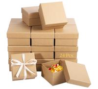 Cajas de regalo cuadradas pequeñas, 24 piezas de papel maché con tapas, cajas vacías de cartón kraft de 3.9 pulgadas, para joyas, contenedores de papel sin terminar para manualidades y pintura