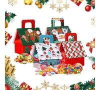 Cajas de regalo de Navidad, paquete de 50 cajas de regalo navideñas, cajas de regalo para dulces en forma de casa, cajas de papel de Navidad con asas, 4 diseños para dulces de galletas