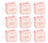 Cajas de Regalo de Papel para Caramelos, 50 Pcs Cajitas para Chuches Rosa, Cajas para Recuerdos de Boda, Cajas Cuadradas para Regalo, Cajas para Dulces con Cinta para Navidad Bodas Cumpleaños, 7x7x7cm