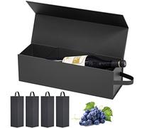 Cajas de regalo de vino de 12.8 x 3.8 x 3.8 pulgadas, cajas de regalo de botellas para regalos de licor, para vino y champán, caja de regalo plegable magnética para bodas, aniversarios, fiestas (negro