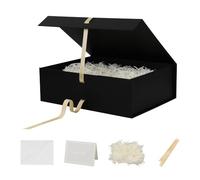 Cajas de regalo extra grandes con tapas, paquete de 3 cajas de regalo grandes de 16.5 x 13 x 5.3 pulgadas, caja de regalo grande negra con cinta, cajas de regalo plegables para regalos, caja de regalo