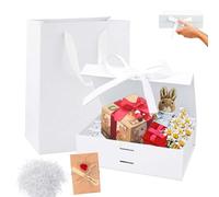 Cajas de Regalo, Juego de Cajas de Regalo con Lazo, 23x17x7cm Caja de Regalos Magnético con Tapa, con Bolsa Incluida, Tarjeta, Papel Triturado, para Acción de Gracias, Fiesta(Blanco)