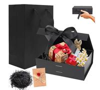 Cajas de Regalo, Juego de Cajas de Regalo con Tapa, 23x17x7cm Caja Decorativa de Embalaje de Regalos, con Bolsa Incluida, Tarjeta, Papel Triturado, Lazo, para Bodas, Navidad(Negro)