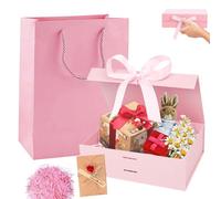 Cajas de Regalo, Juego de Cajas de Regalo con Tapa, 23x17x7cm Caja Decorativa Magnético, Caja de Regalos Rectangulares Versátiles, con Bolsa Incluida, Tarjeta, Papel Triturado, para Bodas(Rosa)