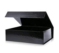 Cajas de regalo magnéticas con tapa, Cajas de regalo grandes de 320x240x90 mm para regalos, Caja de cartón plegable de lujo de cocodrilo negro con cierre magnético (1 piezas)