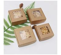 Cajas de regalo navidad Caja de caramelo de papel kraft de 50pcs transparente CLORURO DE POLIVINILO Estuche de jabón de ventana Boda Navidad Bebé Ducha Regalo de chocolate Cajas de embalaje Caja de re