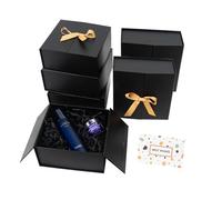 Cajas de regalo negras 23 x 23 x 7 cm, caja de regalo con tapa y cinta premium para paquetes de regalo de boda y cumpleaños, diseño de doble puerta, caja de cartón de regalo negra (6 grandes, negro)