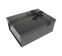 Cajas de Regalo Negras con Tapa y Lazo de Cinta Fijo, 225x160x85 mm Pequeñas Cajas de Regalo para Regalos, Lujosas y Resistentes Cajas de Cartón Plegables con Tapa (1 Pieza)