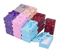Cajas de regalo para joyería x24 - Caja de regalo elegante de lunares - Cajas de regalo de lazo rectangular de lujo para presentación de joyería con inserciones de espuma - Cajas de anillo - De TRIXES