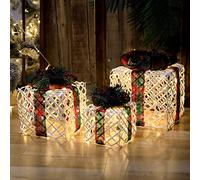 Cajas de regalo para Navidad, Juego de 3 cajas de regalo con luces LED navideñas, cajas de regalo decorativas con luces LED, cajas iluminadas for regalos pequeñas, medianas y grandes(B)