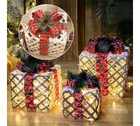 Cajas de regalo para Navidad, Juego de 3 cajas de regalo con luces LED navideñas, cajas de regalo decorativas con luces LED, cajas iluminadas for regalos pequeñas, medianas y grandes(A)