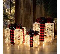 Cajas de regalo para Navidad, Juego de 3 cajas de regalo con luces LED navideñas, cajas de regalo decorativas con luces LED, cajas iluminadas for regalos pequeñas, medianas y grandes(C)