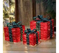 Cajas de regalo para Navidad, Juego de 3 cajas de regalo con luces LED navideñas, cajas de regalo decorativas con luces LED, cajas iluminadas for regalos pequeñas, medianas y grandes(D)