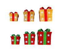 Cajas de regalo para Navidad, Juego de 3 Cajas de Regalo con luz LED, Juego de Paquetes navideños de Hierro Decorativos navideños Redondos y Cuadrados con Lazo de Copo de Nieve(Square red)