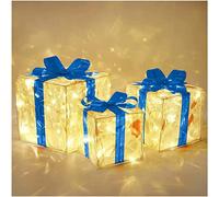 Cajas de regalo para Navidad, Juego de 3 Cajas de regalo iluminadas de Navidad decorativas, caja transparente con cinta opcional de 3 colores for fiestas navideñas y navideñas(Blu)