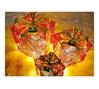 Cajas de regalo para Navidad, Juego de 3 cajas de regalo LED con luces navideñas decorativas con lazo, luces blancas cálidas, juego de paquetes navideños(Net)