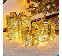 Cajas de regalo para Navidad, Juego de paquetes navideños de 3 piezas, marco de hierro for adorno de fiesta en casa, decoración interior y exterior(Silver+gold)
