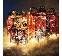 Cajas de regalo para Navidad, Juego de paquetes navideños de 3 piezas, marco de hierro for adorno de fiesta en casa, decoración interior y exterior(Rosso)