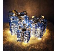 Cajas de regalo para Navidad, Juego de paquetes navideños de 3 piezas, marco de hierro for adorno de fiesta en casa, decoración interior y exterior(Blu)