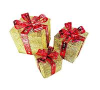 Cajas de regalo para Navidad, Juego de paquetes navideños de 3 piezas, marco de hierro for adorno de fiesta en casa, decoración interior y exterior(Gold)