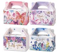 Cajas de regalo para regalos de fiesta de mariposa, paquete de 24 cajas de papel con asas, bolsas de golosinas de mariposa, caja de regalo para cumpleaños, baby shower, boda, 6.3 x 3.5 x 3.5 pulgadas