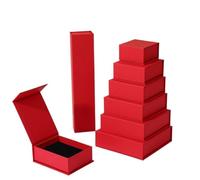 Cajas de regalo pequeñas con forma de concha magnética para boda, fiesta de cumpleaños, joyería, anillo, collar, caja de papel de embalaje (rojo, 10 x 10 x 3,2 cm, 12 unidades)