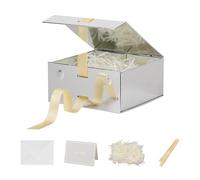 Cajas de regalo pequeñas con tapas, paquete de 5 cajas de regalo plateadas de 6 x 6 x 3 pulgadas con cinta, caja de regalo de Navidad, cajas de regalo plegables para regalos, graduación, cumpleaños,