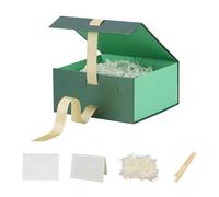 Cajas de regalo pequeñas con tapas, paquete de 5 cajas de regalo verdes de 6 x 6 x 3 pulgadas con cinta, caja de regalo de Navidad, cajas de regalo plegables para regalos, relleno de papel triturado y