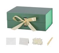 Cajas de regalo pequeñas con tapas, paquete de 5 cajas de regalo verdes de 9.5 x 7 x 4 pulgadas con cinta, caja de regalo de Navidad, cajas de regalo plegables para regalos, papel triturado para caja