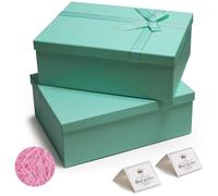 Cajas de regalo verdes con tapas para regalos, paquete de 2 cajas de regalo grandes de 13 x 10 x 5 pulgadas, cajas de regalo plegables, caja de regalo vacía versátil para cumpleaños, aniversarios