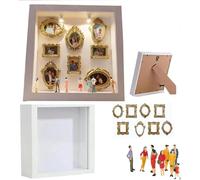 Cajas de Sombra de Fotos Personalizadas con 8 Mini Figuras de Museo, Mini Caja de Silueta de Museo y 8 Mini Marcos Dorados,Caja de Exhibición de Fotos de Memoria,Cumpleaños y Decoración del Hogar