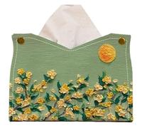 cajas de toallas manuales, Caja dispensadora de pañuelos faciales de cuero PU con pintura al óleo, soporte for sala de estar, escritorio decorativo en sala de estar(Green)