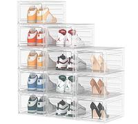 Cajas de Zapatos,12 pcs Organizador Zapatos Cajas de Almacenamiento de Zapatos de Plástico Transparente Apilables,Contenedores Organizadores de Zapatos con tapas para Mujeres/Hombres