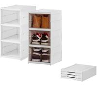 Cajas de zapatos apilables de 3 capas-zapatero plegable-almacenamiento con ventilación y protección contra el polvo-ideal para la entrada, el pasillo y el dormitorio