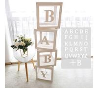 Cajas Decorativas para Fiesta de Bebé Niña y Niño, 4pcs Cajas Transparentes para Globos con 27 Letras (B + A-Z), Caja para Globos de Baby Shower, 1º Cumpleaños, Decoraciones Baby Shower, Gender Reveal